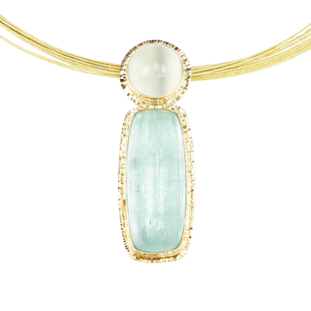 Afghan Aquamarine & Catseye Moonstone Pendant
