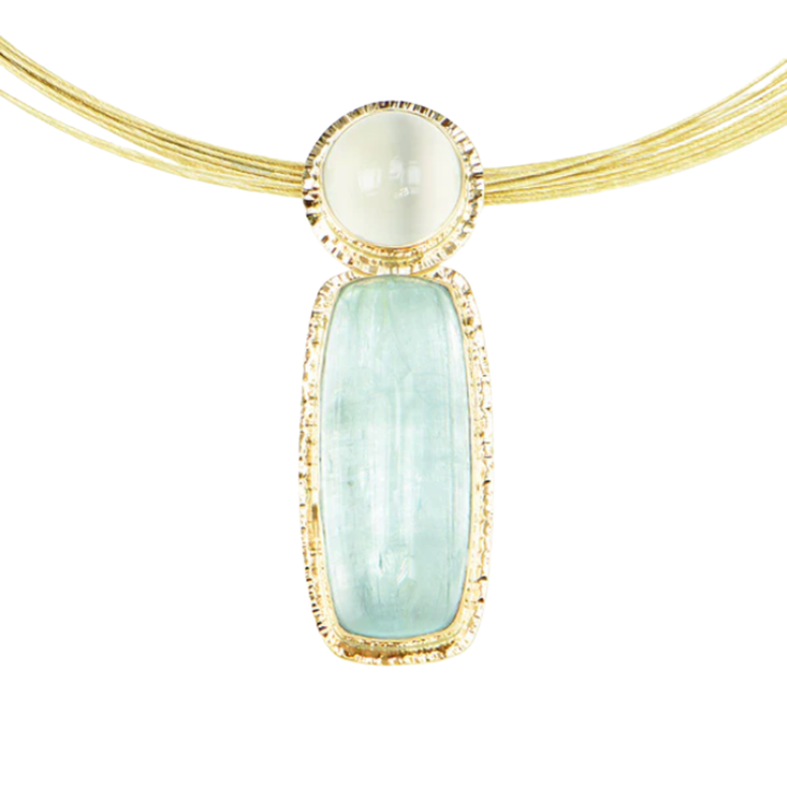 Afghan Aquamarine & Catseye Moonstone Pendant