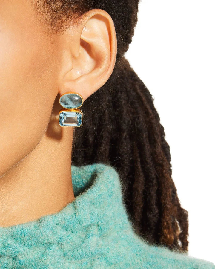 Aqua Blue Topaz Double Stud Earring