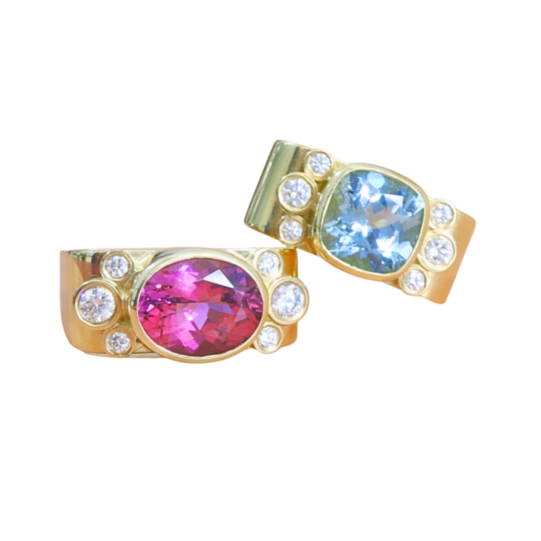 Aquamarine and Diamonds Square Ring