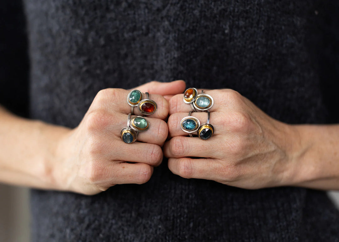 Sky Blue Kyanite Crescent Rim Ring - 10x14mm