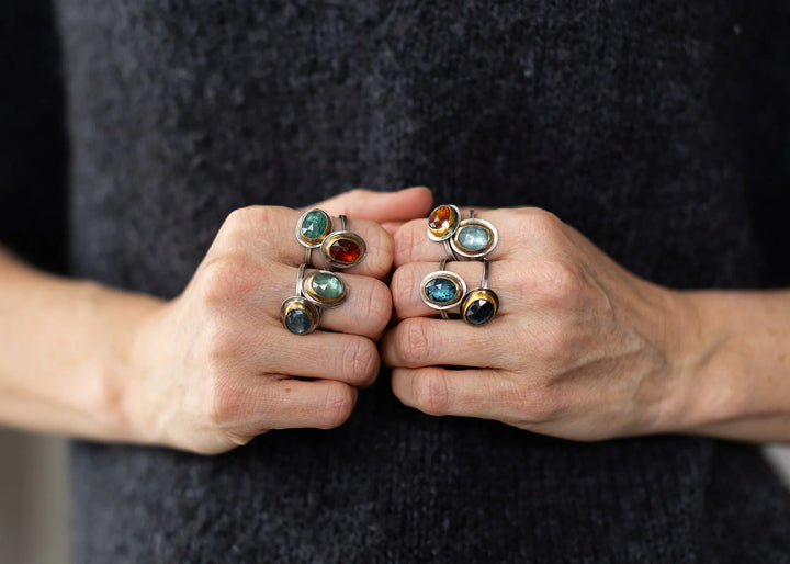 Sky Blue Kyanite Crescent Rim Ring - 10x14mm