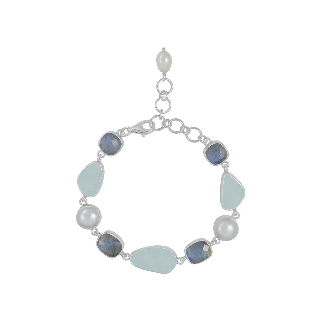 Labradorite, Aqua Sea Glass & Pearl Links Bracelet