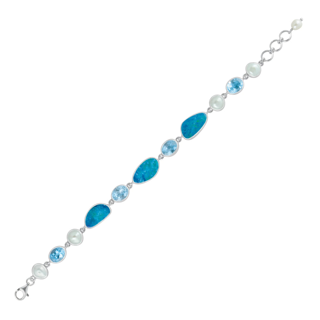 Opal, Blue Topaz, and Pearl Links Bracelet