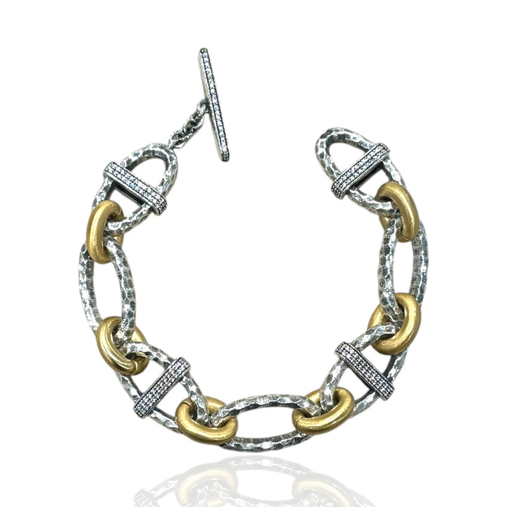 Vintage Silver Two-Tone Pave Ravelle Hammered Chain Bracelet