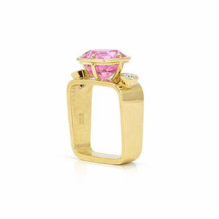 Pink Tourmaline and Diamonds Square Ring