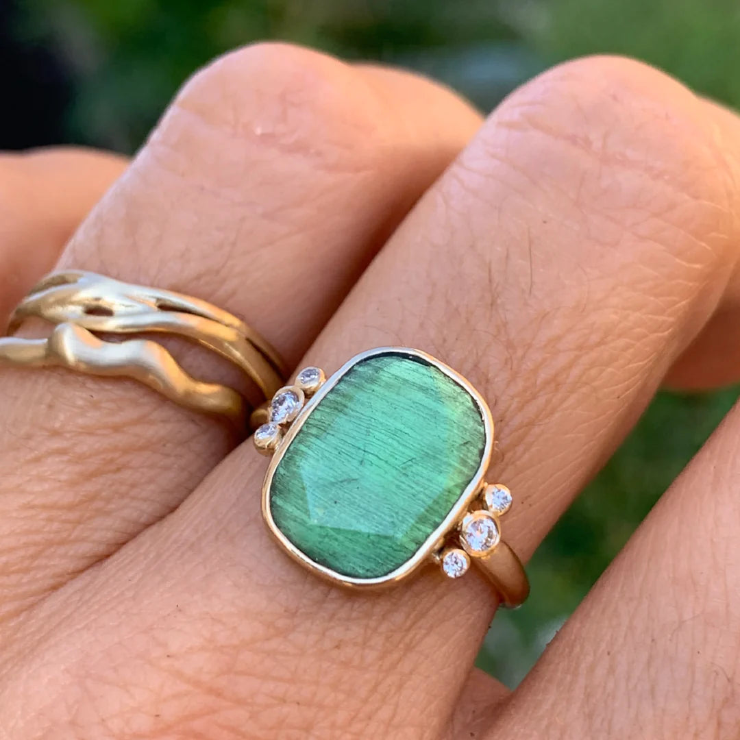 14k Kelly Green Tourmaline with Diamonds Ring