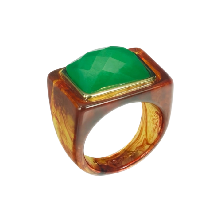 Block Ring - Firestone w/ Green Quartz
