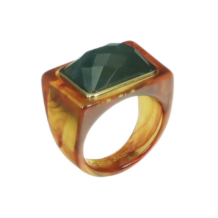 Block Ring - Firestone w/ Labradorite