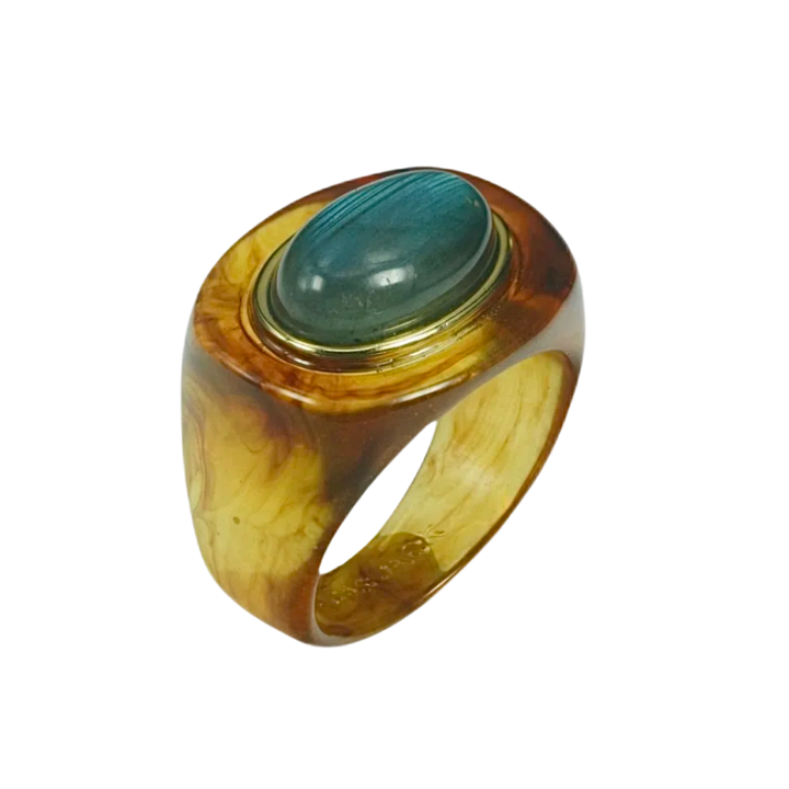 Block Ring - Tortoise Shell w/ Labradorite