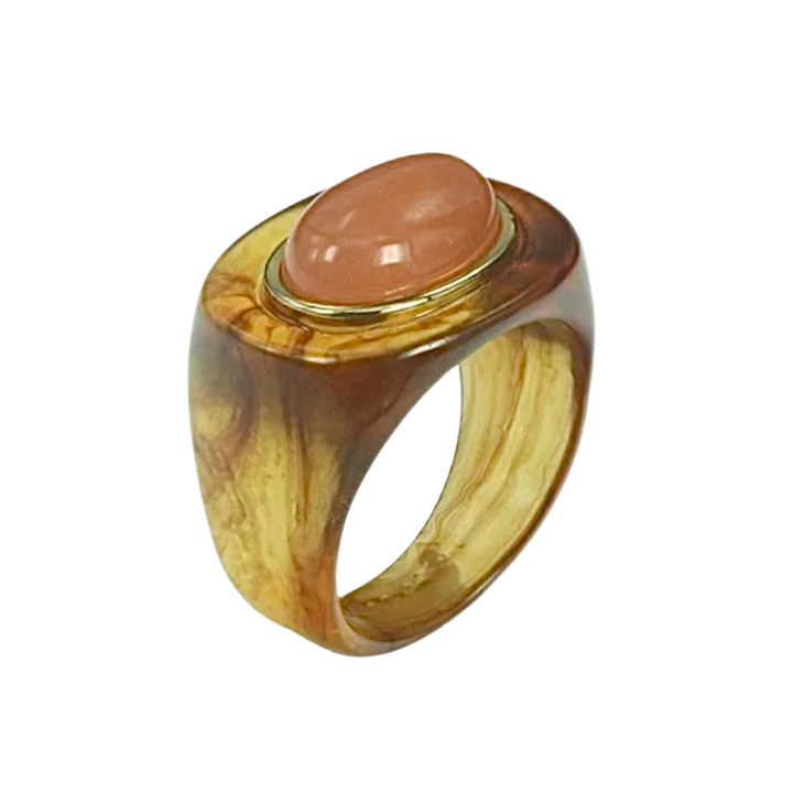 Block Ring - Tortoise Shell w/ Orange Quartz