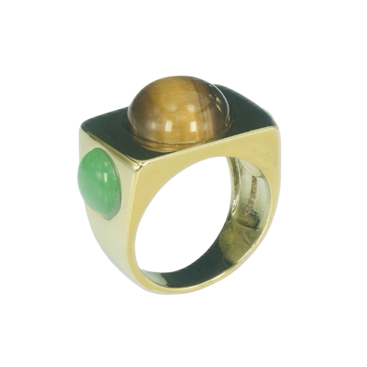 Block Ring - Gold w/ Tigers Eye