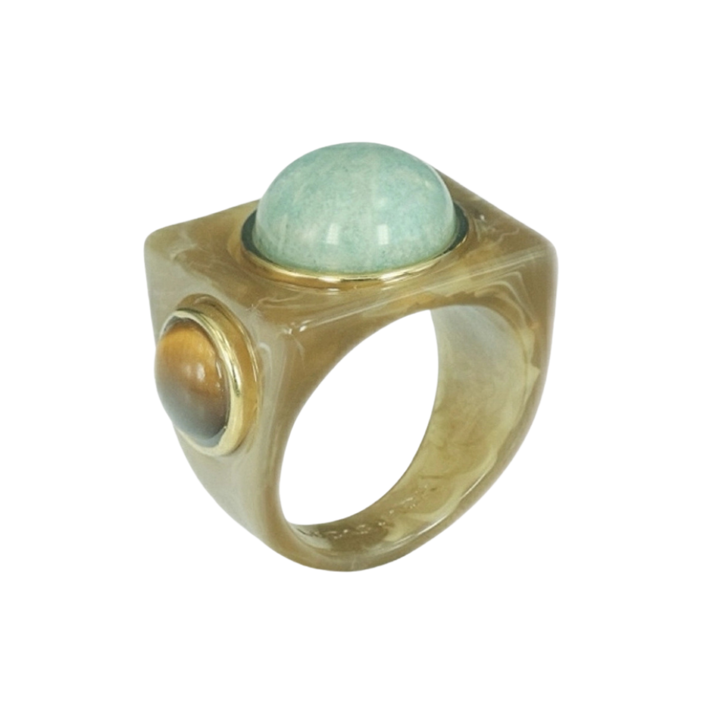 Block Ring - Granite w/ Amazonite