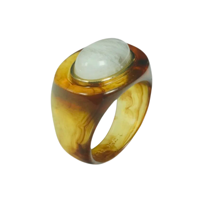 Block Ring - Tortoise Shell w/ Moonstone