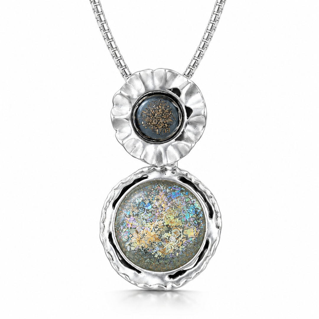Roman Glass & Druzy Pendant Necklace