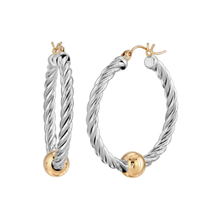 Cape Cod Twist Hoops - Large 2-Tone w/ Gold Posts