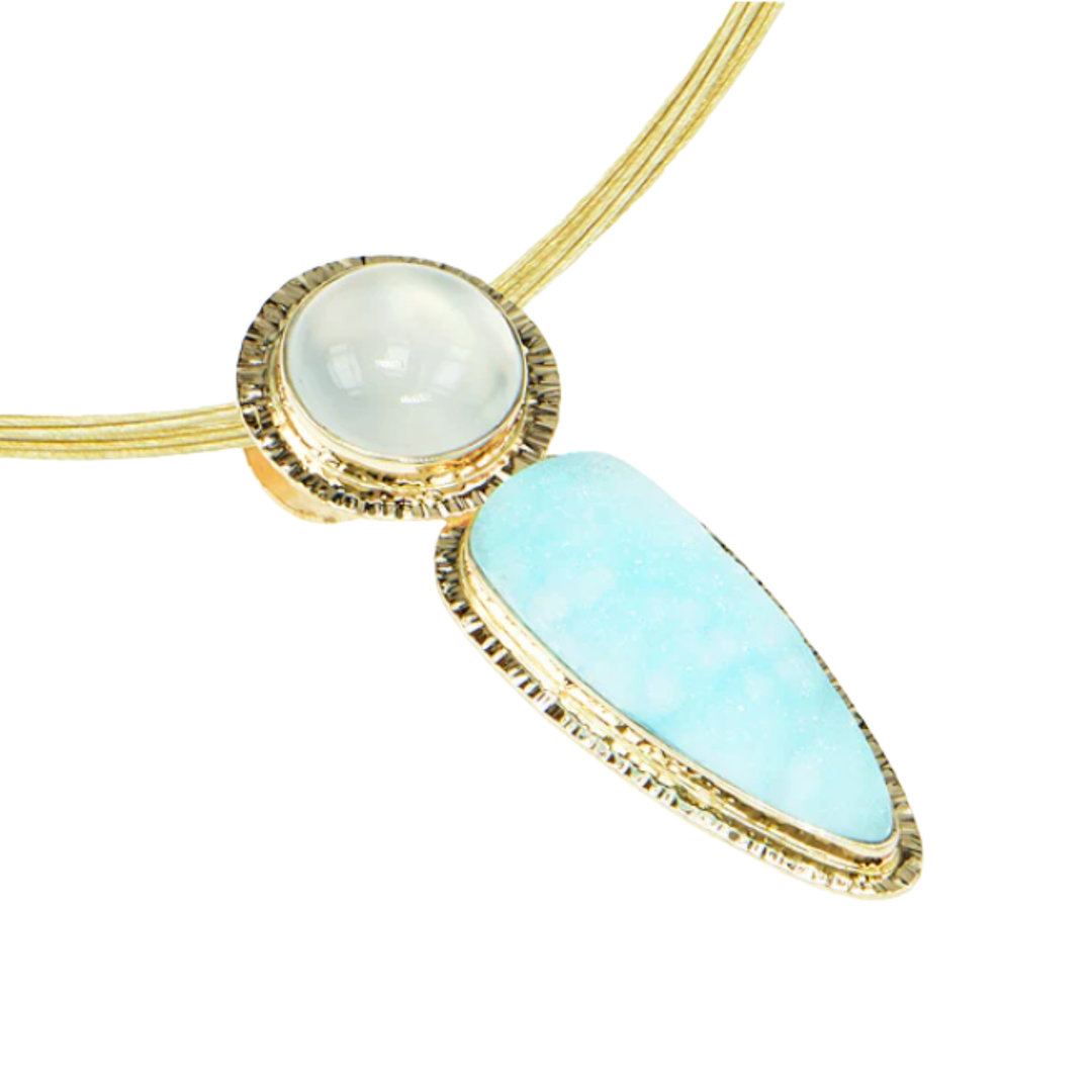 Catseye Moonstone & Hemimorphite Pendant