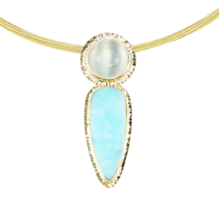Catseye Moonstone & Hemimorphite Pendant