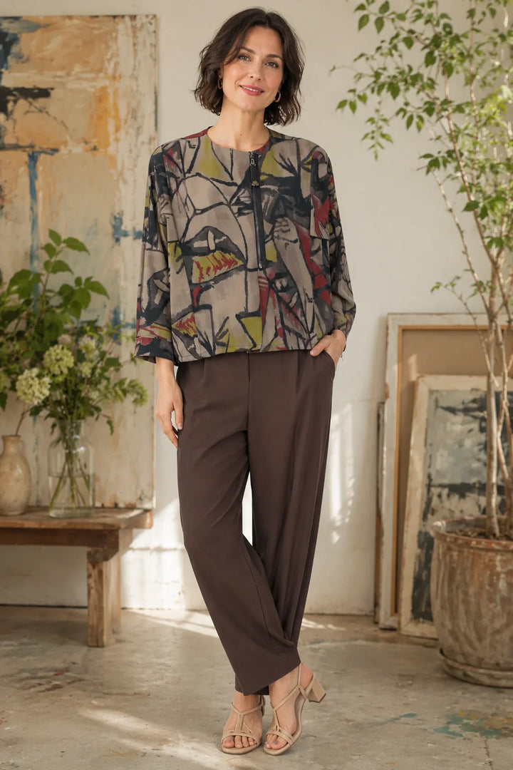 Abstract Print Cropped Boxy Jacket