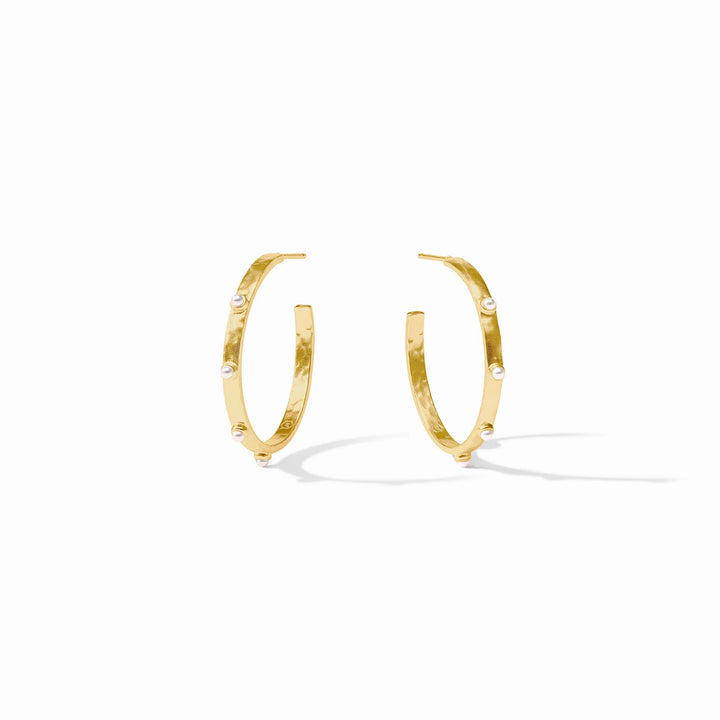 Crescent Stone Hoop Pearl- Medium