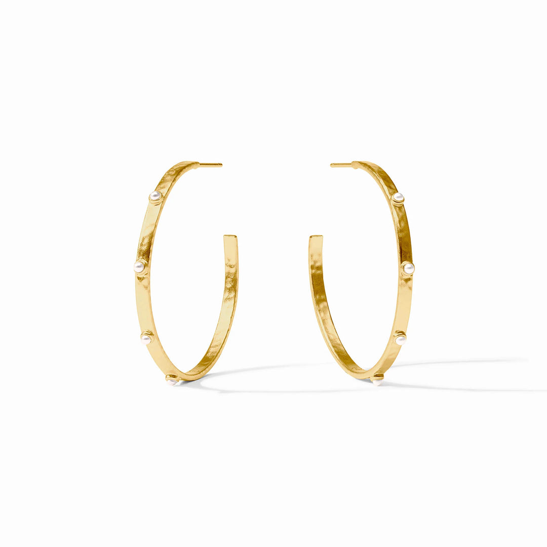 Crescent Stone Hoop Pearl- Large