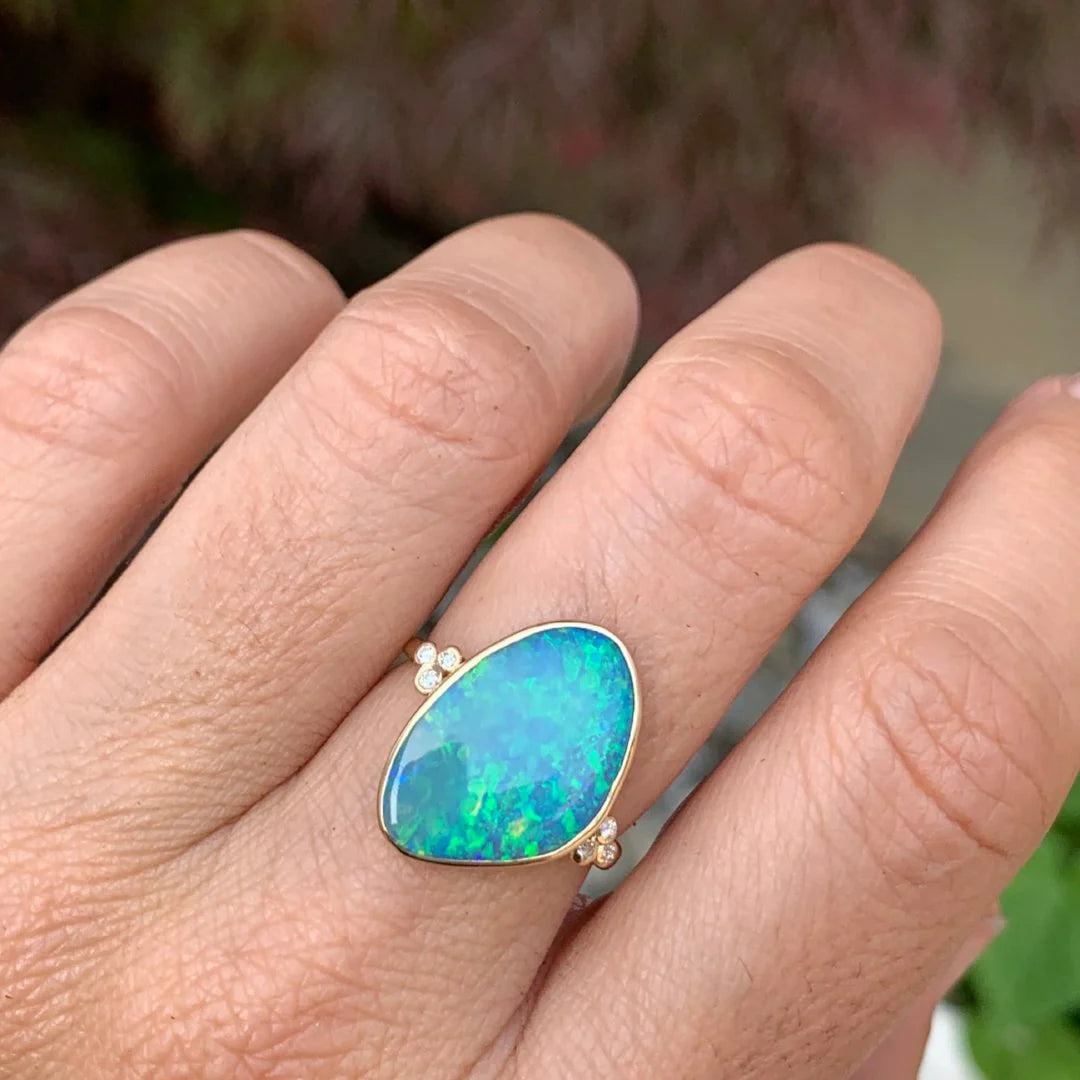 Australian Opal w/ Daimond Clusters Ring