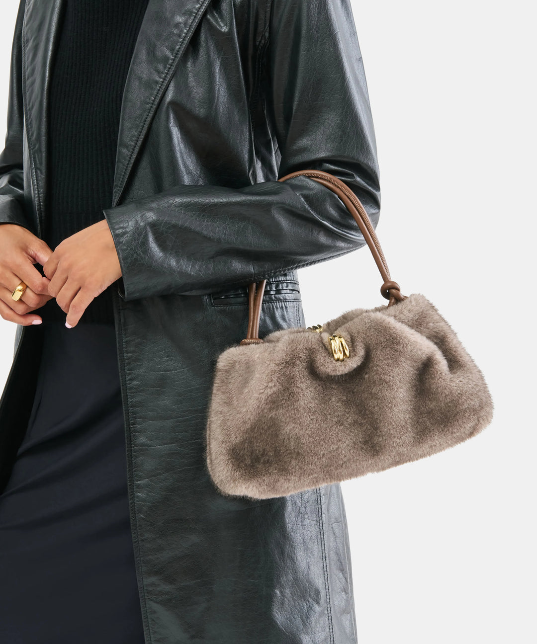 Ravel Grey Faux Fur Shoulder Bag