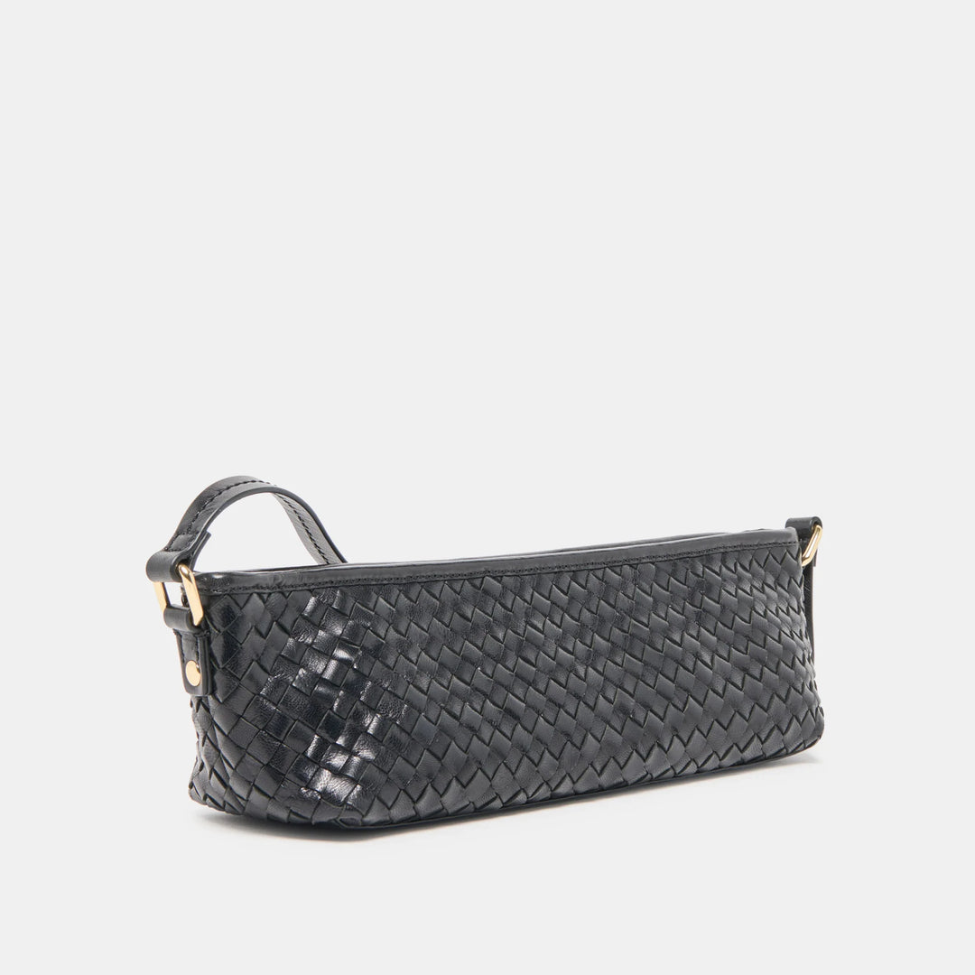 Savaii Black Woven Leather Shoulder Bag