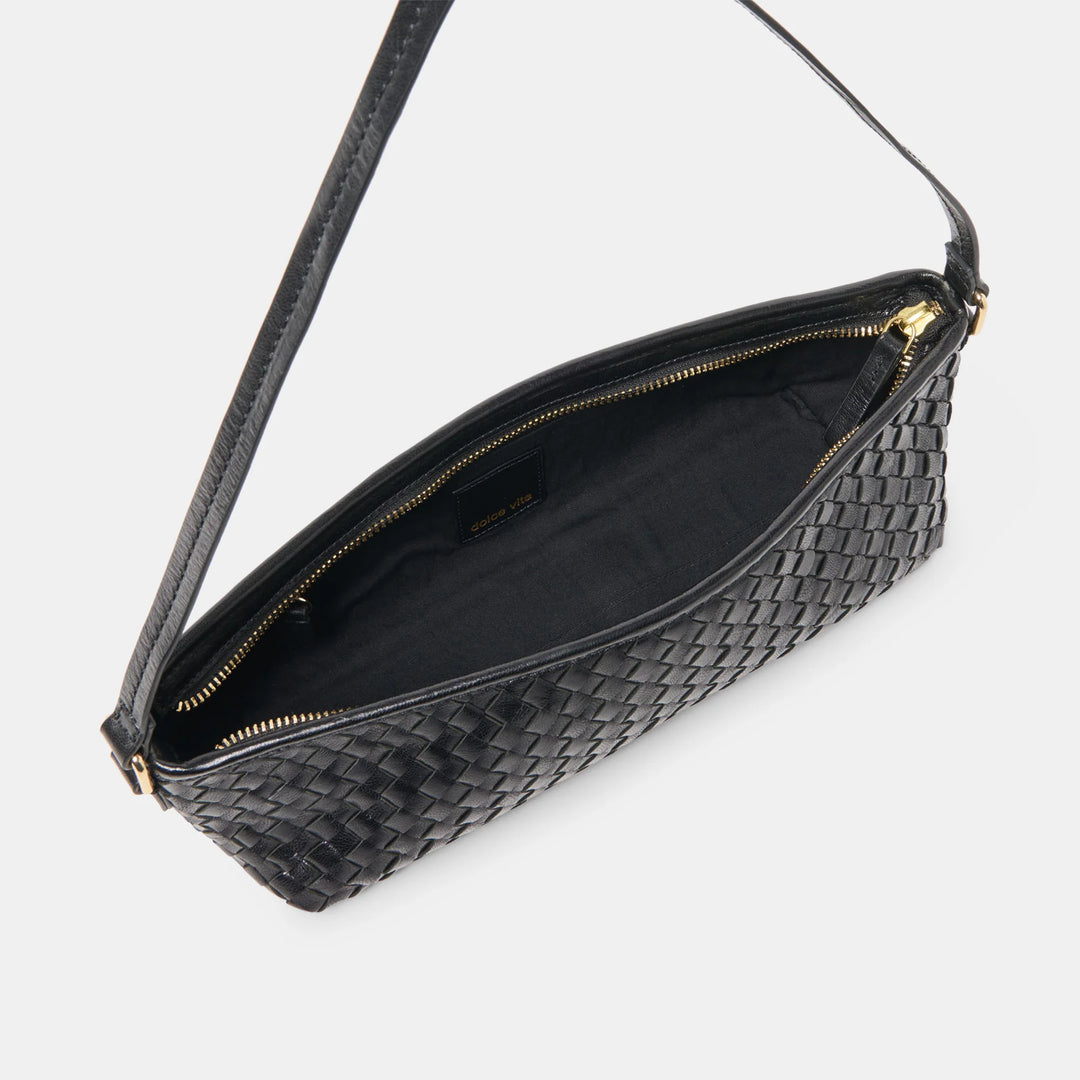 Savaii Black Woven Leather Shoulder Bag