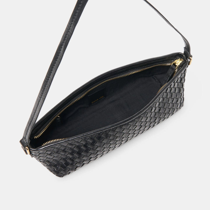 Savaii Black Woven Leather Shoulder Bag