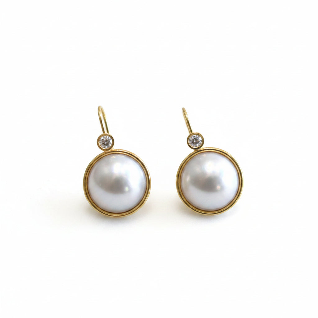 Pearl and Diamond Hanging Earrings 14mm