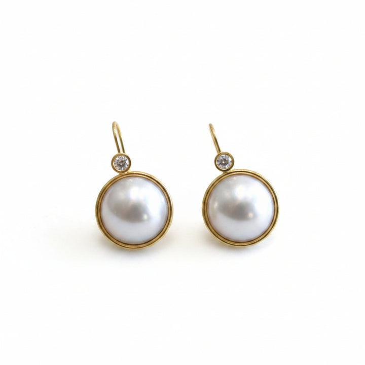 Pearl and Diamond Hanging Earrings 14mm