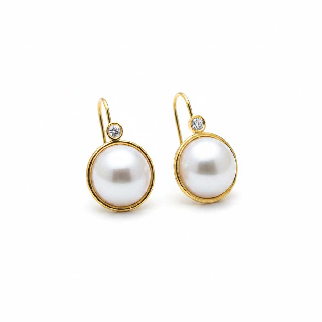 Pearl and Diamond Hanging Earrings 14mm