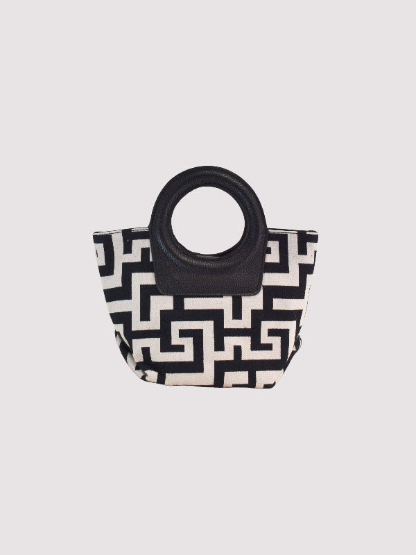 IMERA Small – CLASSIC Pattern Handbag in Ecru/Black with EL Strap