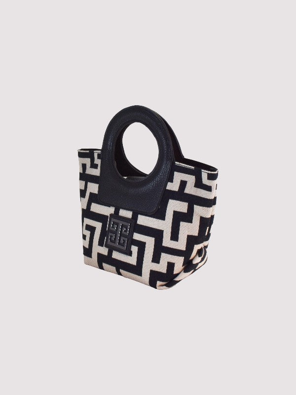 IMERA Small – CLASSIC Pattern Handbag in Ecru/Black with EL Strap