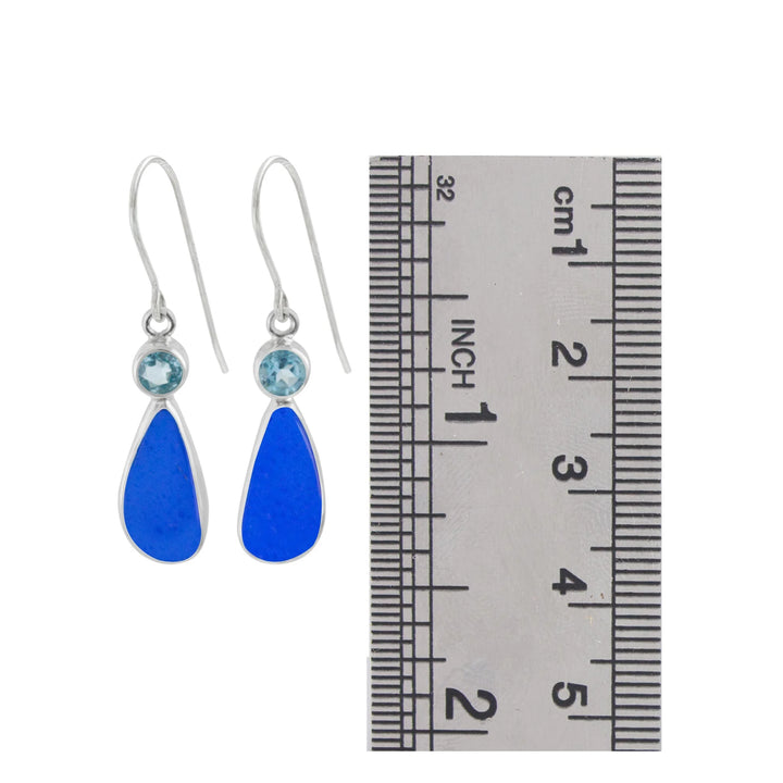 Blue Topaz and Cobalt Sea Glass Earrings