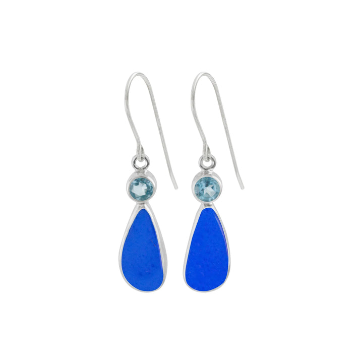 Blue Topaz and Cobalt Sea Glass Earrings