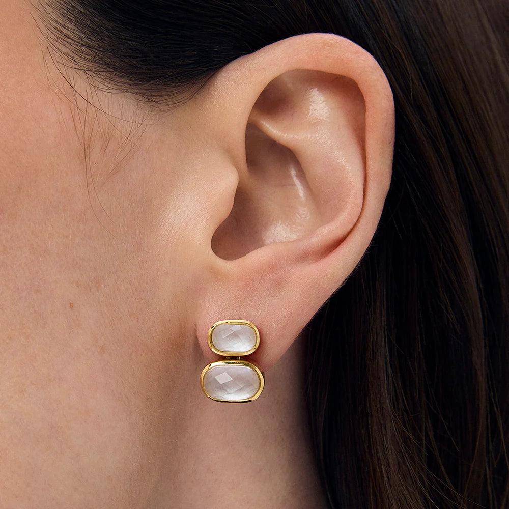 Mercer Double Gemstone Drop Earrings - Iridescent Pearl