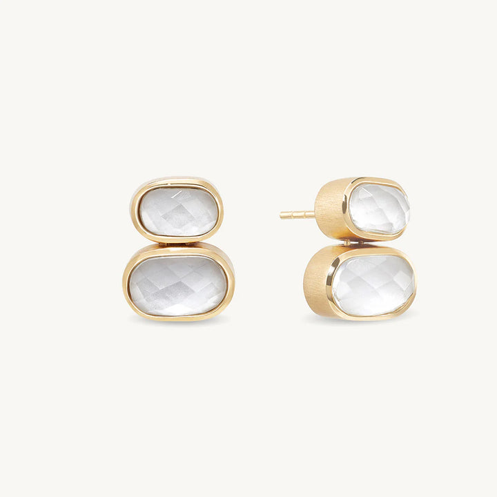 Mercer Double Gemstone Drop Earrings - Iridescent Pearl