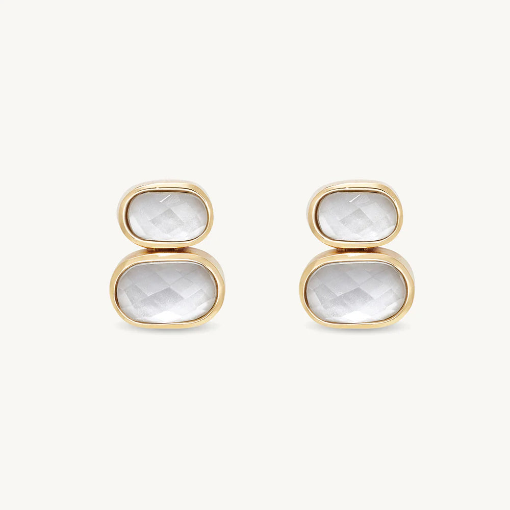 Mercer Double Gemstone Drop Earrings - Iridescent Pearl