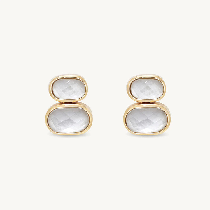 Mercer Double Gemstone Drop Earrings - Iridescent Pearl