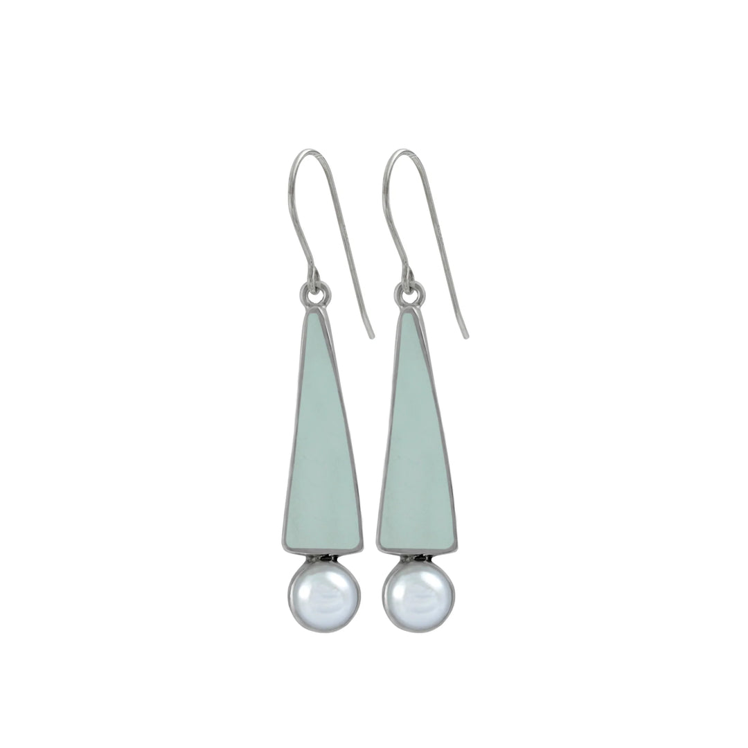 Aqua Sea Glass and Pearl Earrings