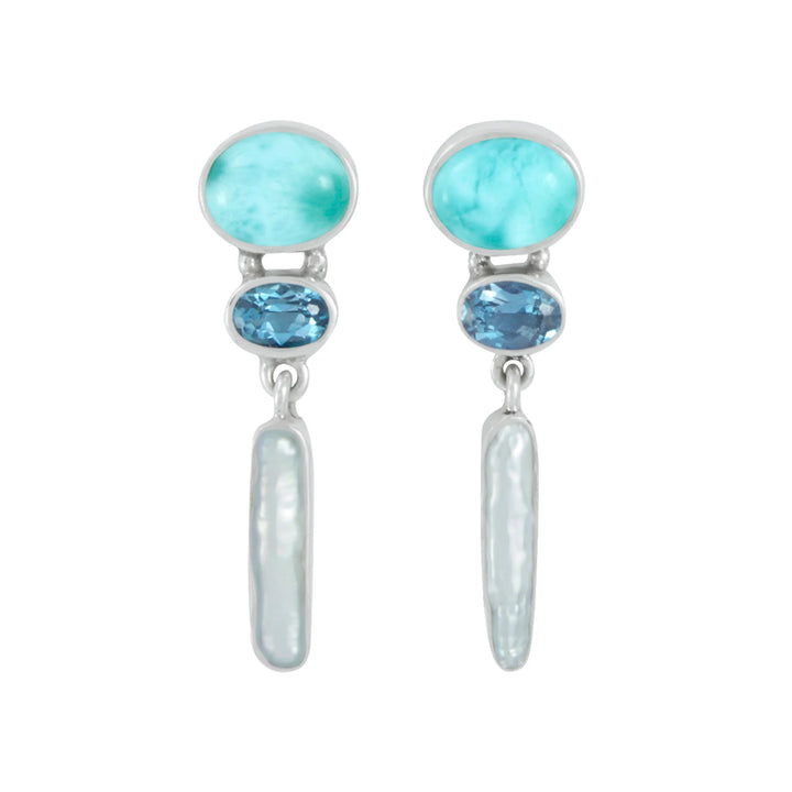 Larimar, London Blue Topaz and Pearl Earrings