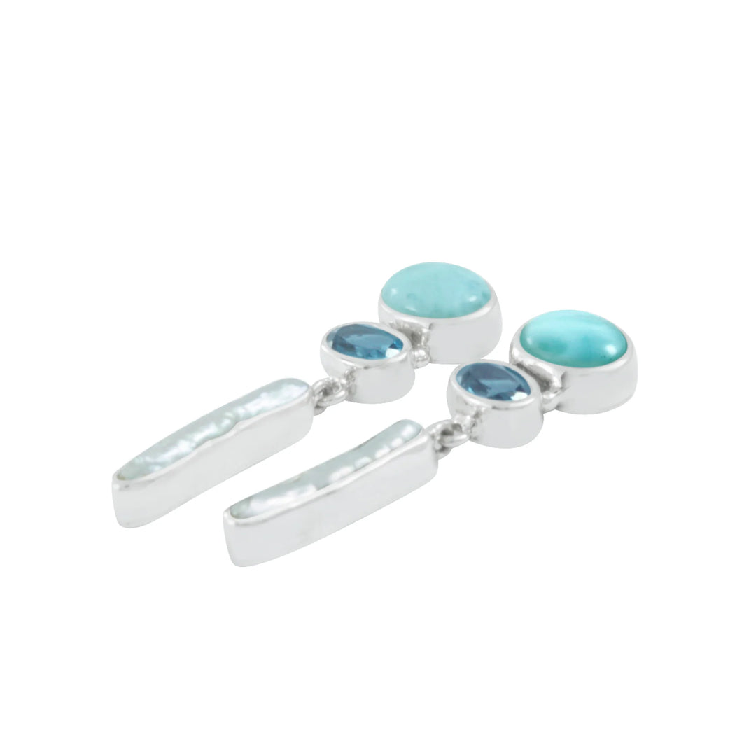 Larimar, London Blue Topaz and Pearl Earrings