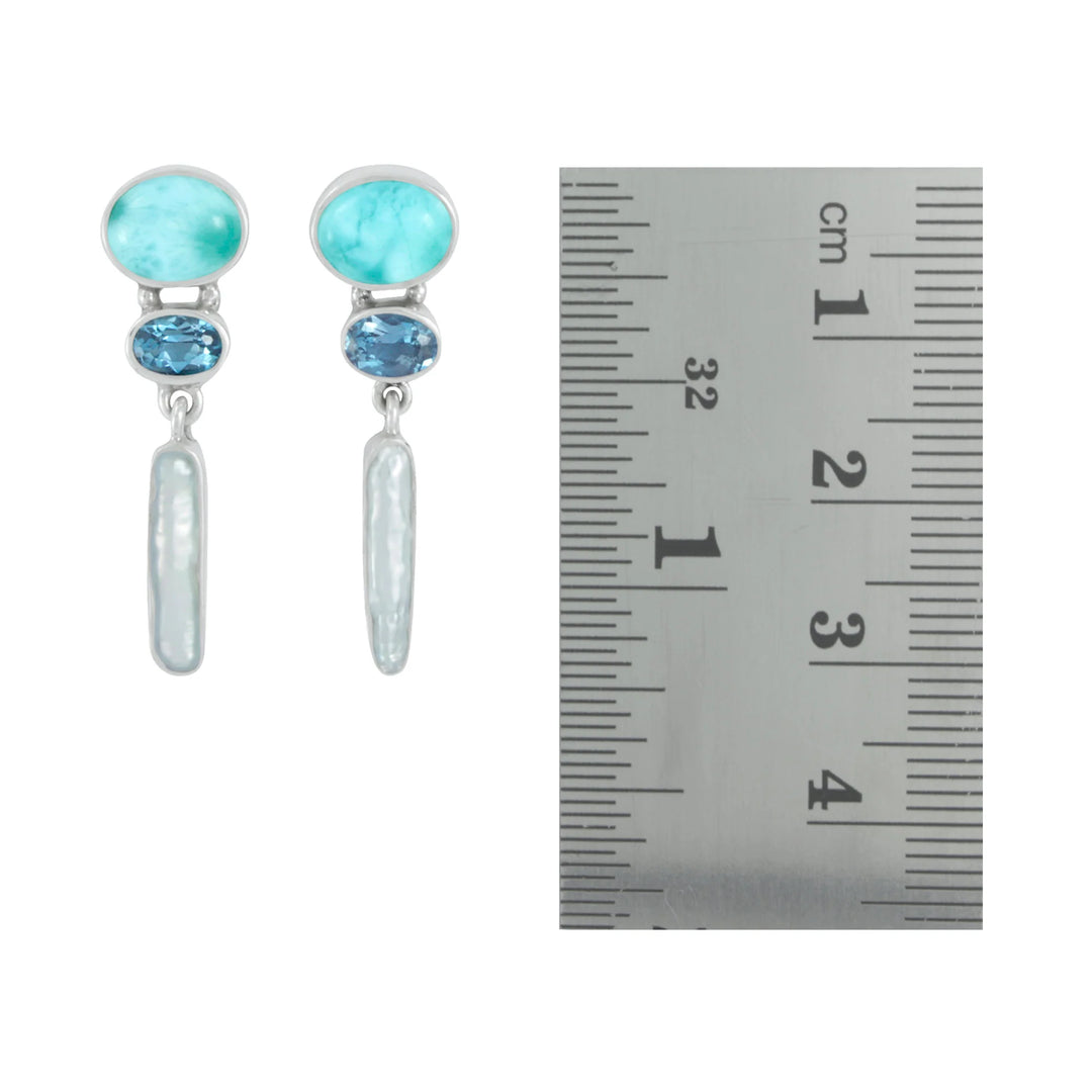 Larimar, London Blue Topaz and Pearl Earrings