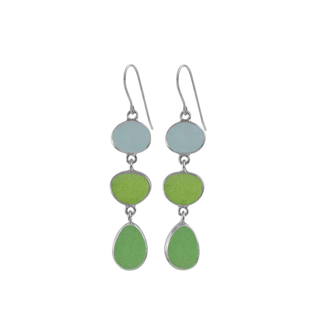 Multi Green Sea Glass Drop Earrings