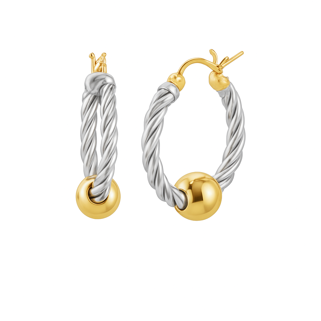 Cape Cod Twist Hoops - Small 2-Tone w Gold Posts