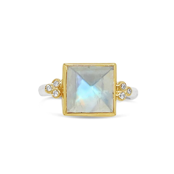 Princess Cut Moonstone and Diamond Ring