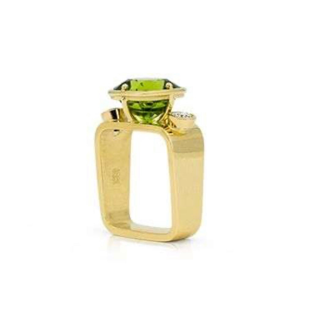 Peridot and Diamonds Square Ring