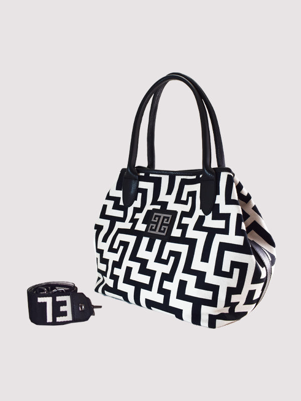 EMMELIA Classic Pattern – Leather in Ecru/Black with EL Strap
